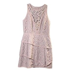 BCBG MAXAZRIA Hanah Mini Dress Womens Size 6 Lavender Asymmetrical Lace Tier NWT